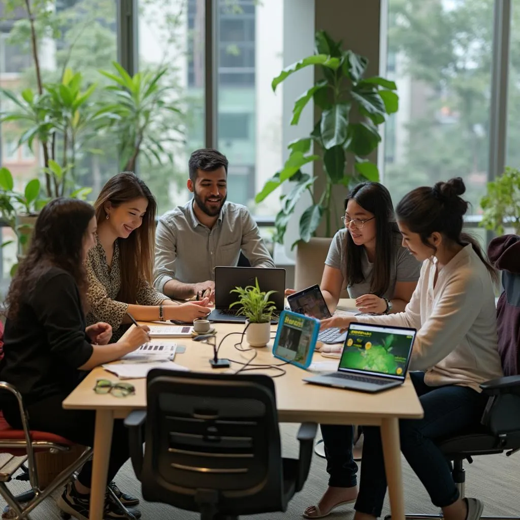 Equipo de startup tecnológica en Bogotá discutiendo estrategia ESG